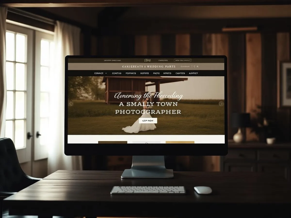 Cinematic client website mockup displayed on a large monitor inside the KŌRA Signature converted barn studio in Omaha, Nebraska.