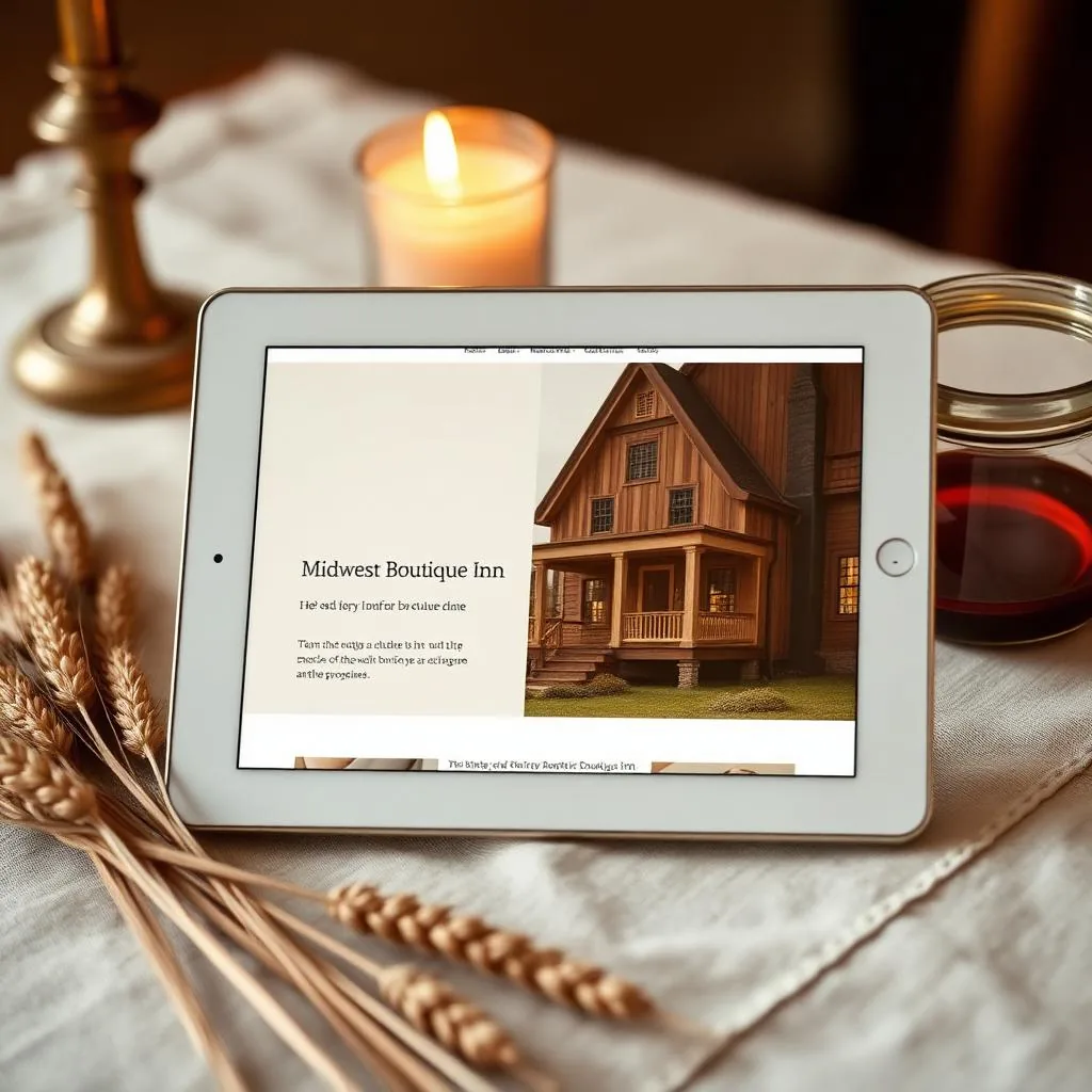 The Wheatfield Inn boutique hospitality website with a calm booking flow and candlelit photography, designed by KŌRA Signature for an inn in Galena, Illinois.